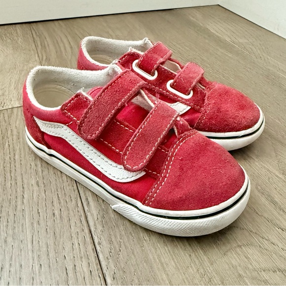 Vans Old Skool V Shoes Velcro Racing Red White Toddler Unisex 9 - Picture 1 of 9